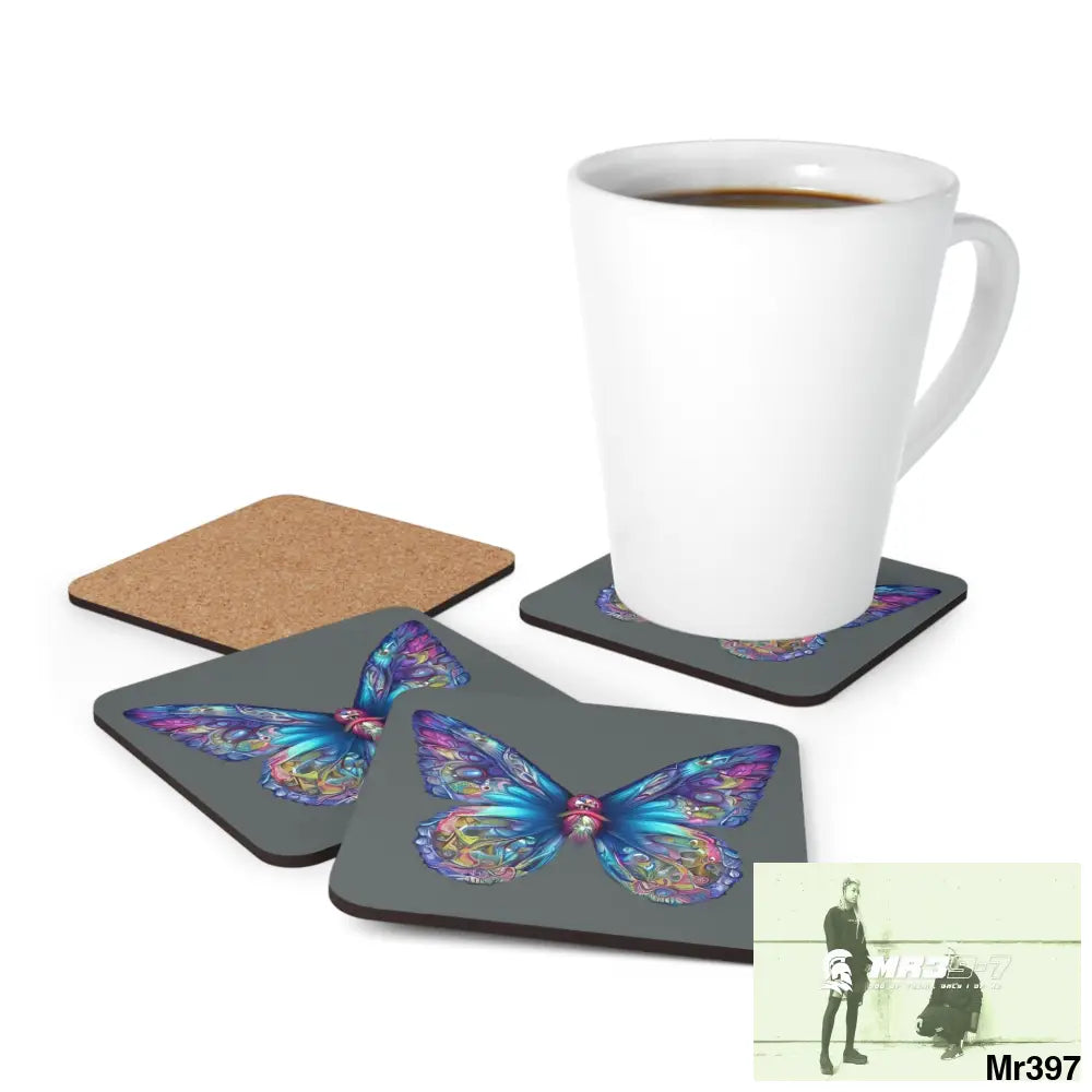 Butterfly Graphic water colour Coaster Set Cork / 3.75’’ × 3.75’’ / Square Home Decor