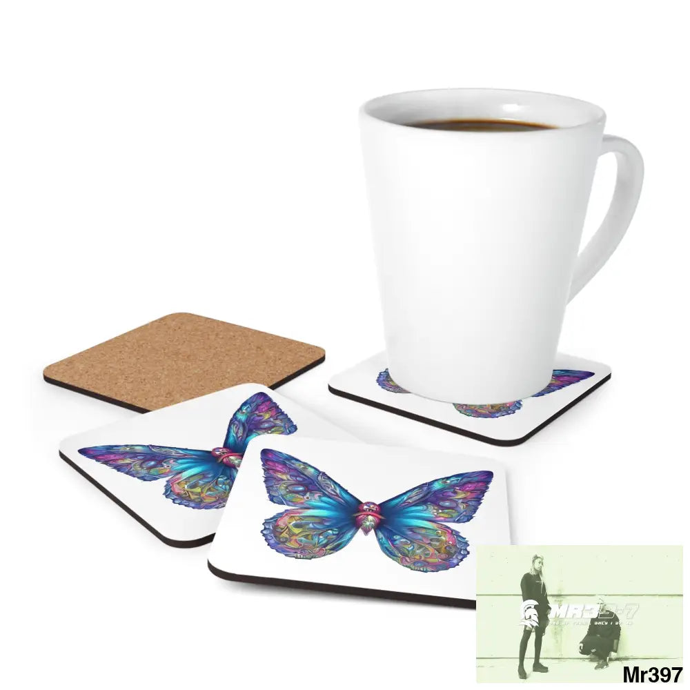 Butterfly Graphic water colour Coaster Set Cork / 3.75’’ × 3.75’’ / Square Home Decor