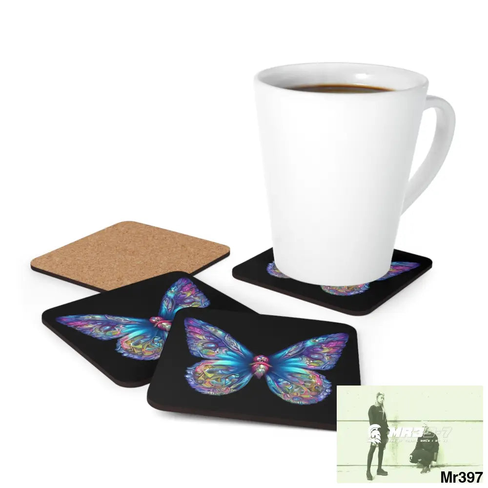 Butterfly Graphic water colour Coaster Set Cork / 3.75’’ × 3.75’’ / Square Home Decor