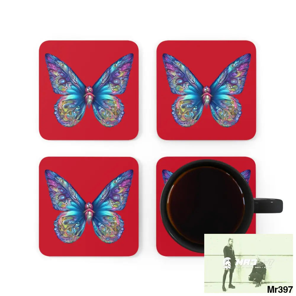 Butterfly Graphic water colour Coaster Set Cork / 3.75’’ × 3.75’’ / Square Home Decor