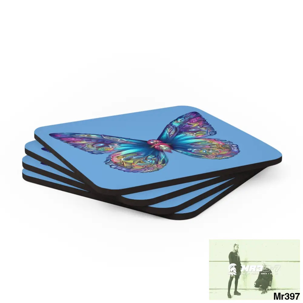 Butterfly Graphic water colour Coaster Set Cork / 3.75’’ × 3.75’’ / Square Home Decor