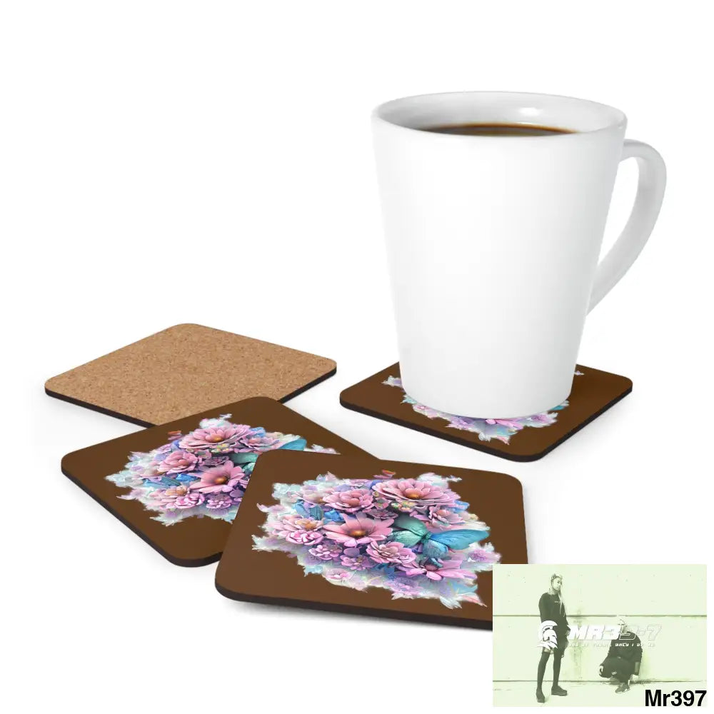 Butterfly pastel Graphic Corkwood Coaster Set Cork / 3.75’’ × 3.75’’ / Square Home Decor