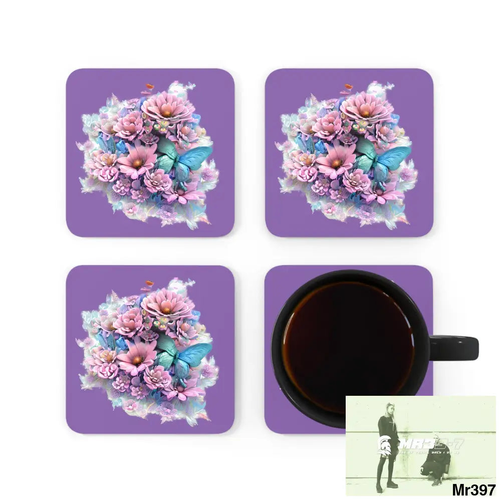 Butterfly pastel Graphic Corkwood Coaster Set Cork / 3.75’’ × 3.75’’ / Square Home Decor