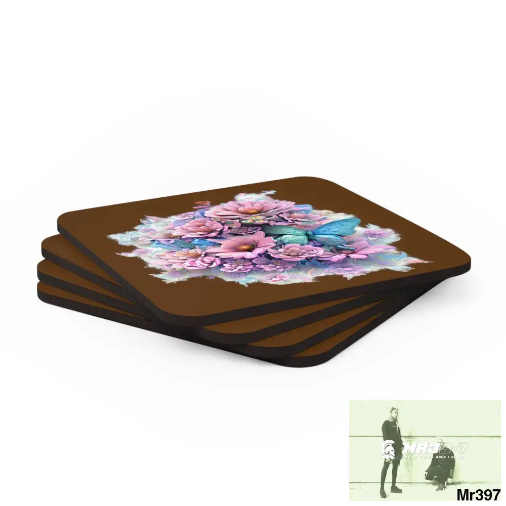 Butterfly pastel Graphic Corkwood Coaster Set Cork / 3.75’’ × 3.75’’ / Square Home Decor