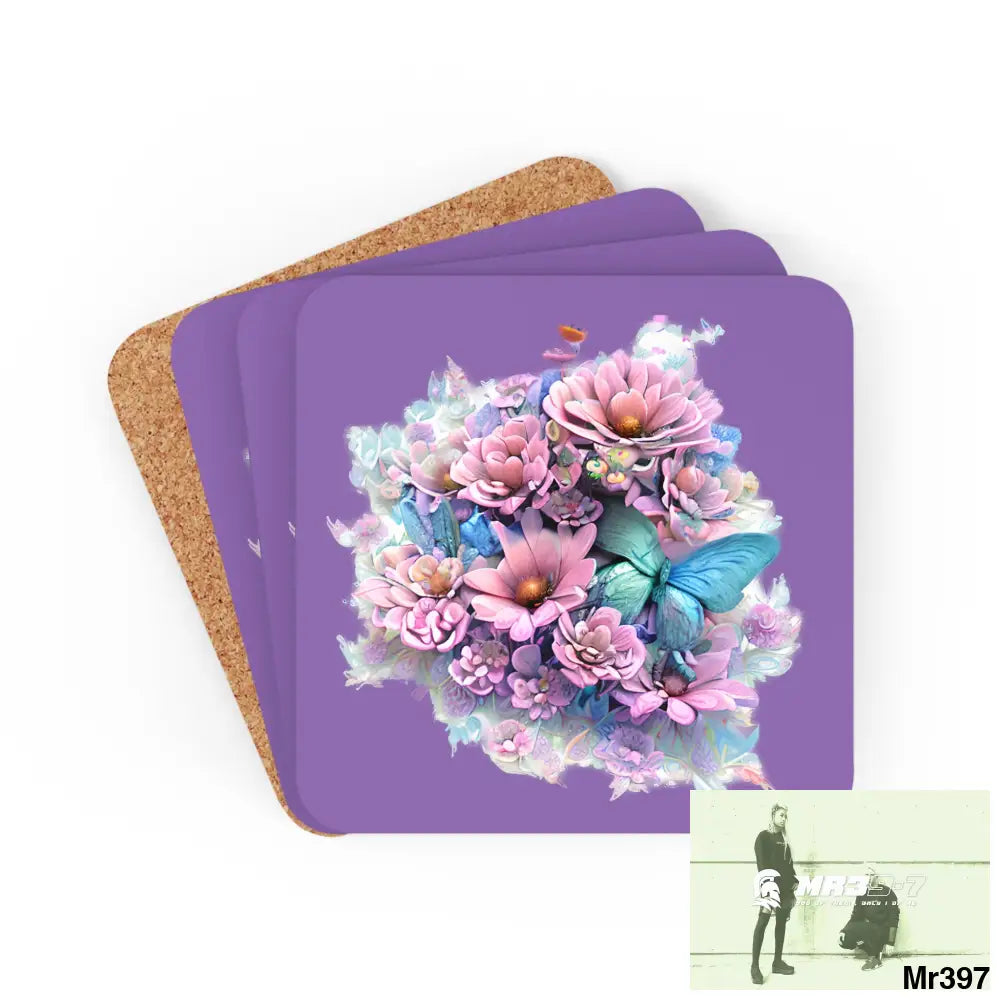 Butterfly pastel Graphic Corkwood Coaster Set Cork / 3.75’’ × 3.75’’ / Square Home Decor