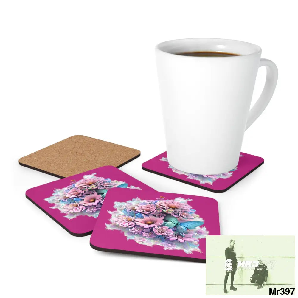 Butterfly pastel Graphic Corkwood Coaster Set Cork / 3.75’’ × 3.75’’ / Square Home Decor