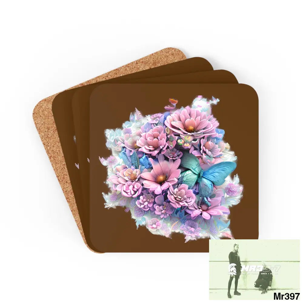Butterfly pastel Graphic Corkwood Coaster Set Cork / 3.75’’ × 3.75’’ / Square Home Decor
