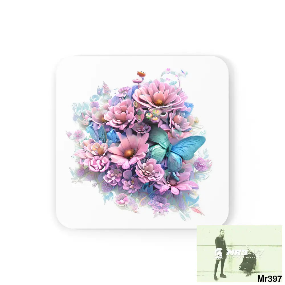 Butterfly pastel Graphic Corkwood Coaster Set Cork / 3.75’’ × 3.75’’ / Square Home Decor