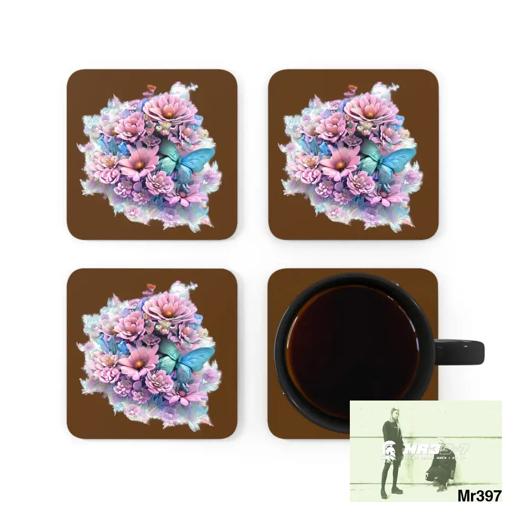 Butterfly pastel Graphic Corkwood Coaster Set Cork / 3.75’’ × 3.75’’ / Square Home Decor