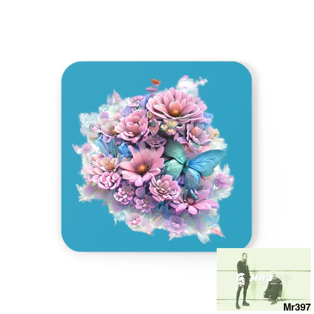 Butterfly pastel Graphic Corkwood Coaster Set Cork / 3.75’’ × 3.75’’ / Square Home Decor