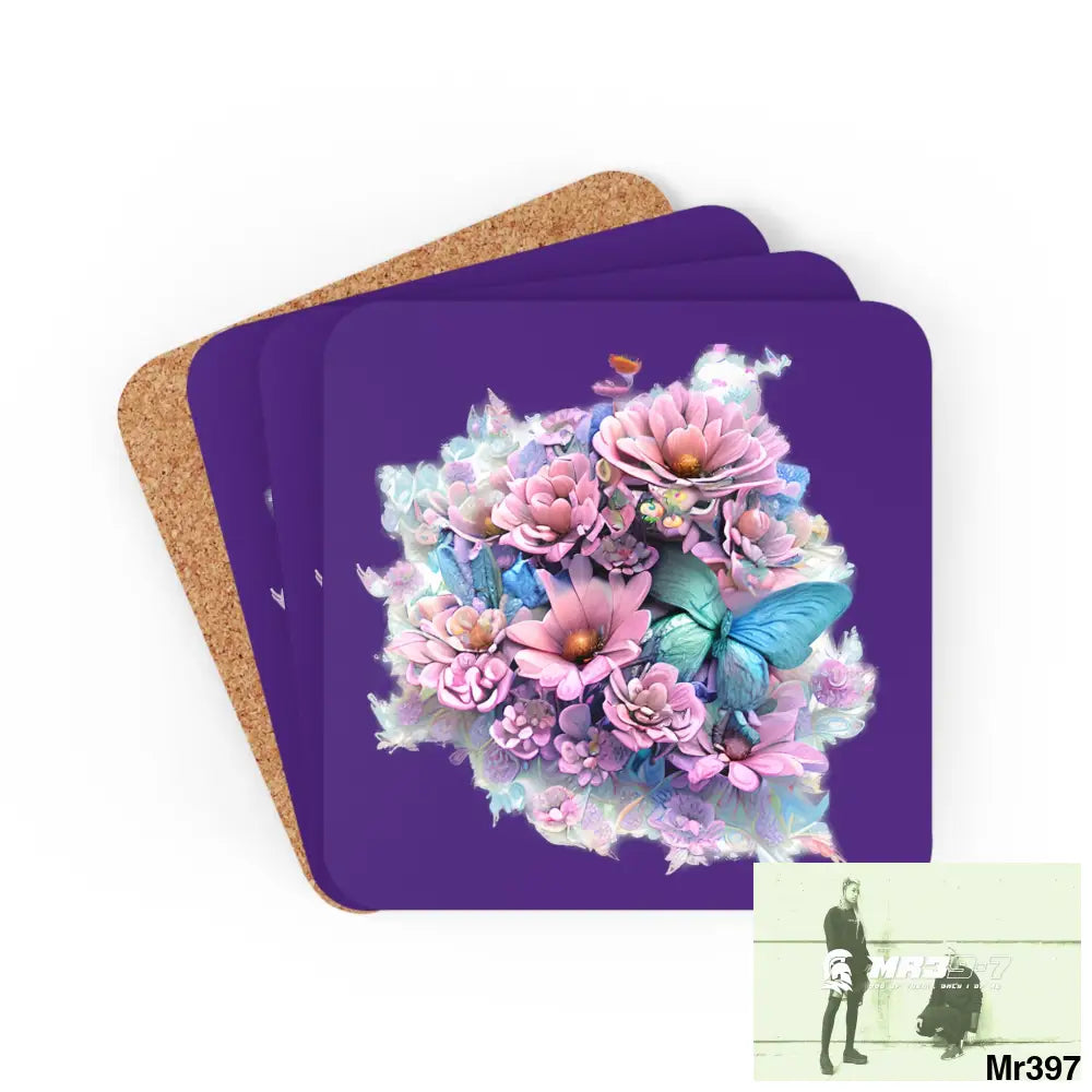Butterfly pastel Graphic Corkwood Coaster Set Cork / 3.75’’ × 3.75’’ / Square Home Decor