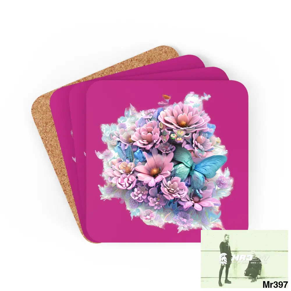 Butterfly pastel Graphic Corkwood Coaster Set Cork / 3.75’’ × 3.75’’ / Square Home Decor