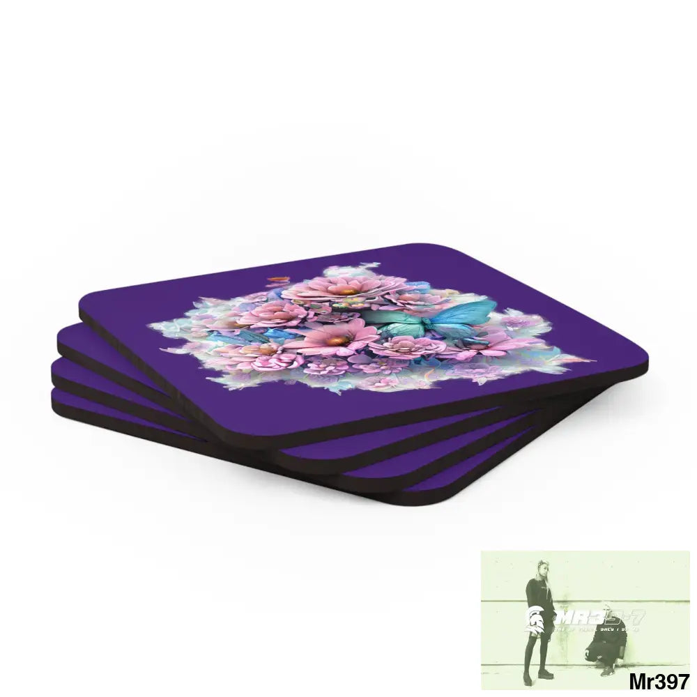 Butterfly pastel Graphic Corkwood Coaster Set Cork / 3.75’’ × 3.75’’ / Square Home Decor