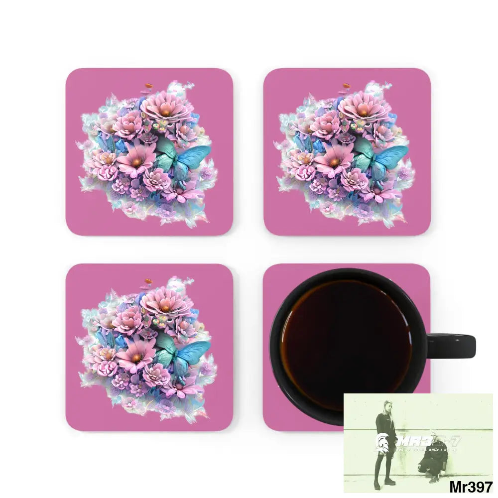 Butterfly pastel Graphic Corkwood Coaster Set Cork / 3.75’’ × 3.75’’ / Square Home Decor