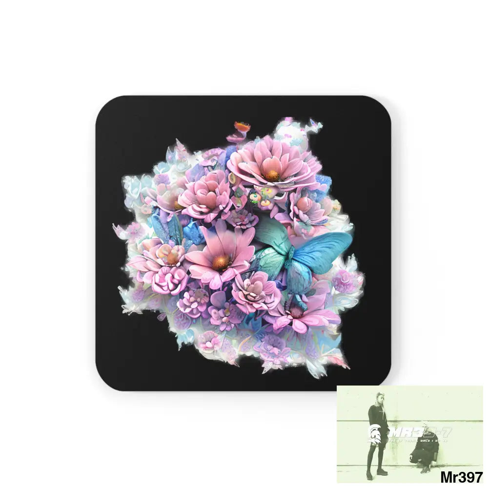 Butterfly pastel Graphic Corkwood Coaster Set Cork / 3.75’’ × 3.75’’ / Square Home Decor