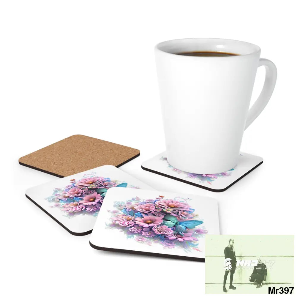 Butterfly pastel Graphic Corkwood Coaster Set Cork / 3.75’’ × 3.75’’ / Square Home Decor