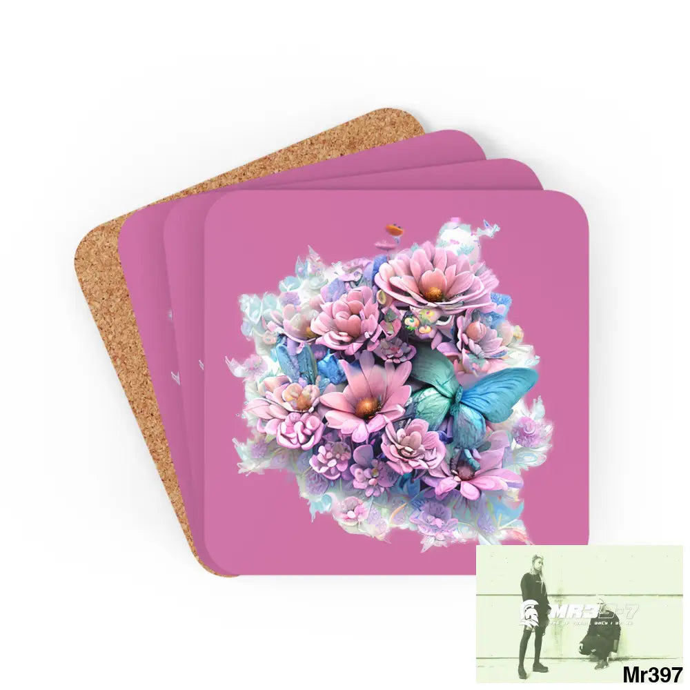 Butterfly pastel Graphic Corkwood Coaster Set Cork / 3.75’’ × 3.75’’ / Square Home Decor