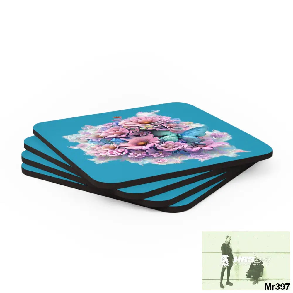 Butterfly pastel Graphic Corkwood Coaster Set Cork / 3.75’’ × 3.75’’ / Square Home Decor