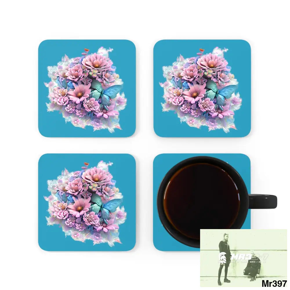Butterfly pastel Graphic Corkwood Coaster Set Cork / 3.75’’ × 3.75’’ / Square Home Decor