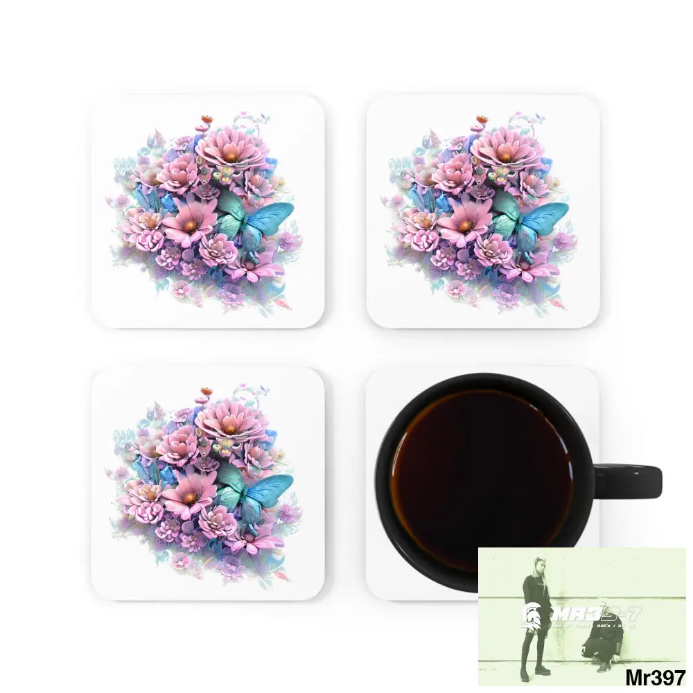 Butterfly pastel Graphic Corkwood Coaster Set Cork / 3.75’’ × 3.75’’ / Square Home Decor