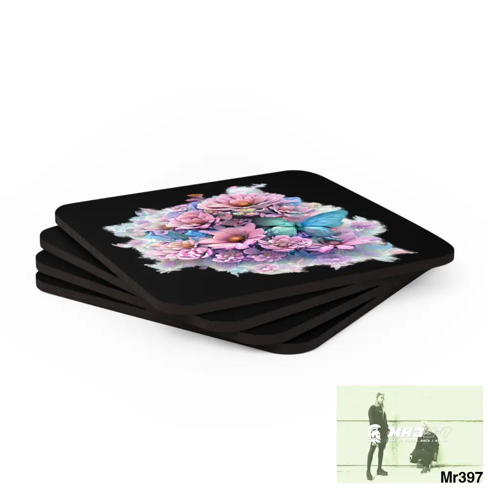 Butterfly pastel Graphic Corkwood Coaster Set Cork / 3.75’’ × 3.75’’ / Square Home Decor