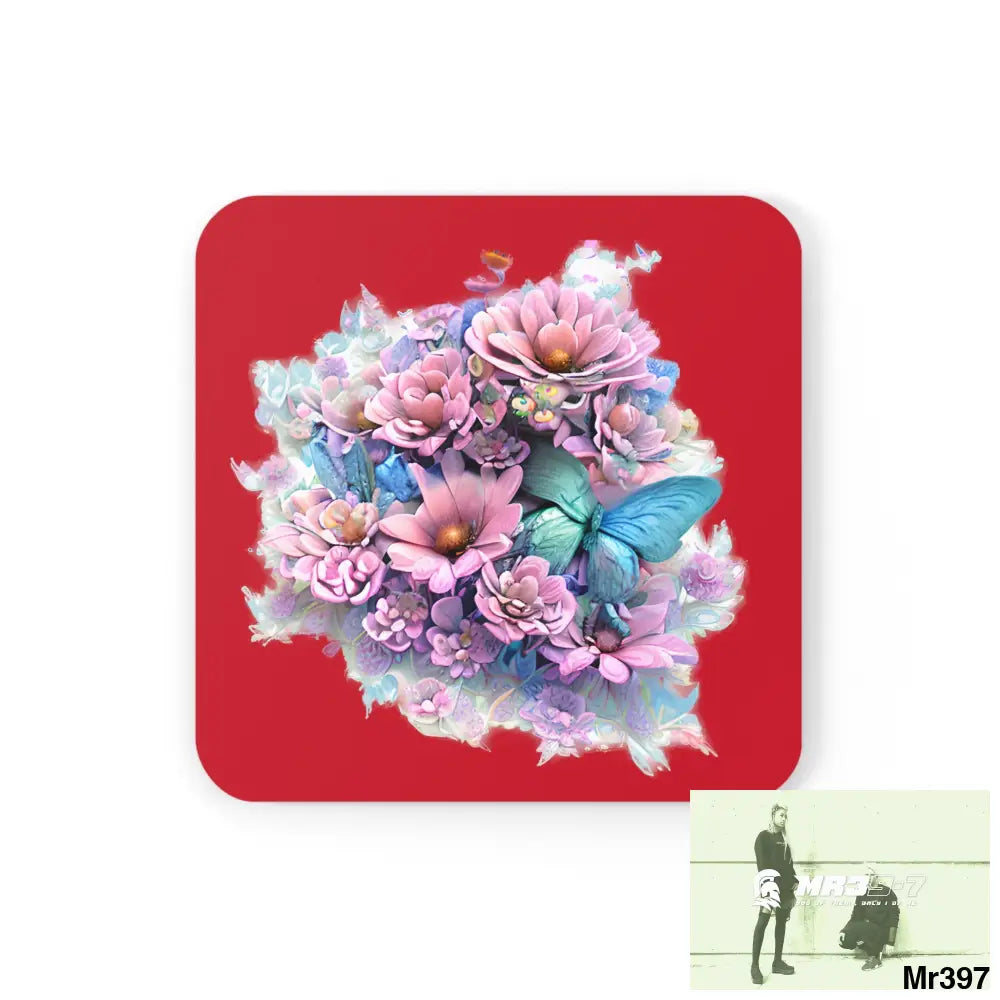 Butterfly pastel Graphic Corkwood Coaster Set Cork / 3.75’’ × 3.75’’ / Square Home Decor