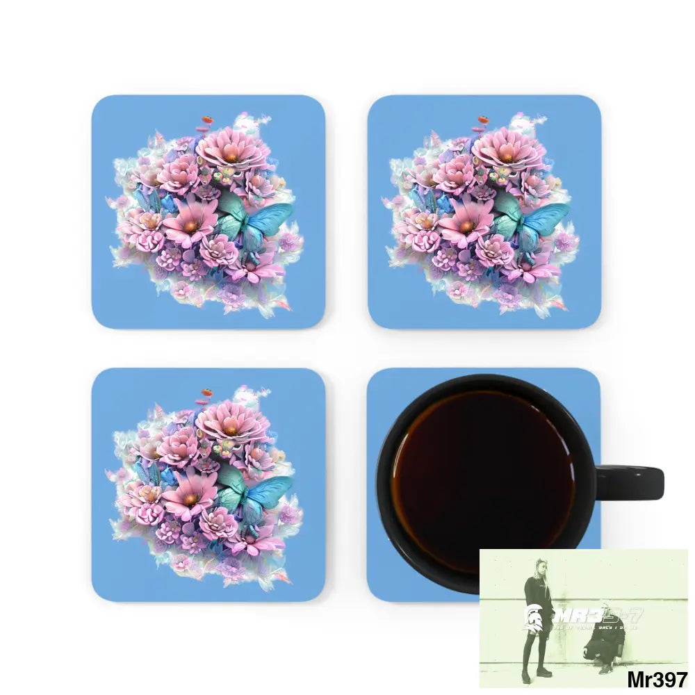 Butterfly pastel Graphic Corkwood Coaster Set Cork / 3.75’’ × 3.75’’ / Square Home Decor