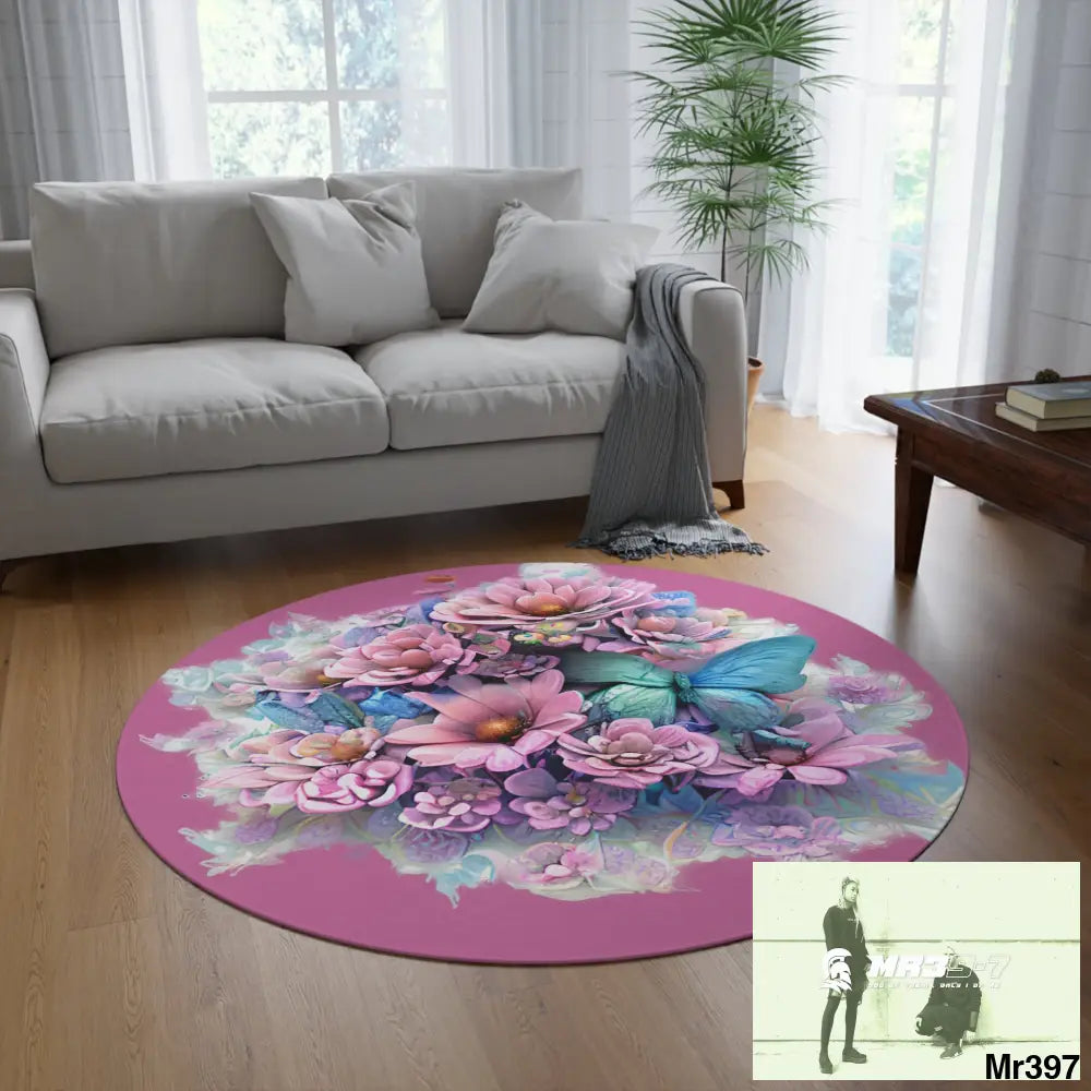 Butterfly Pastel Graphics Round Rug 60’’ × 60’’ Home Decor