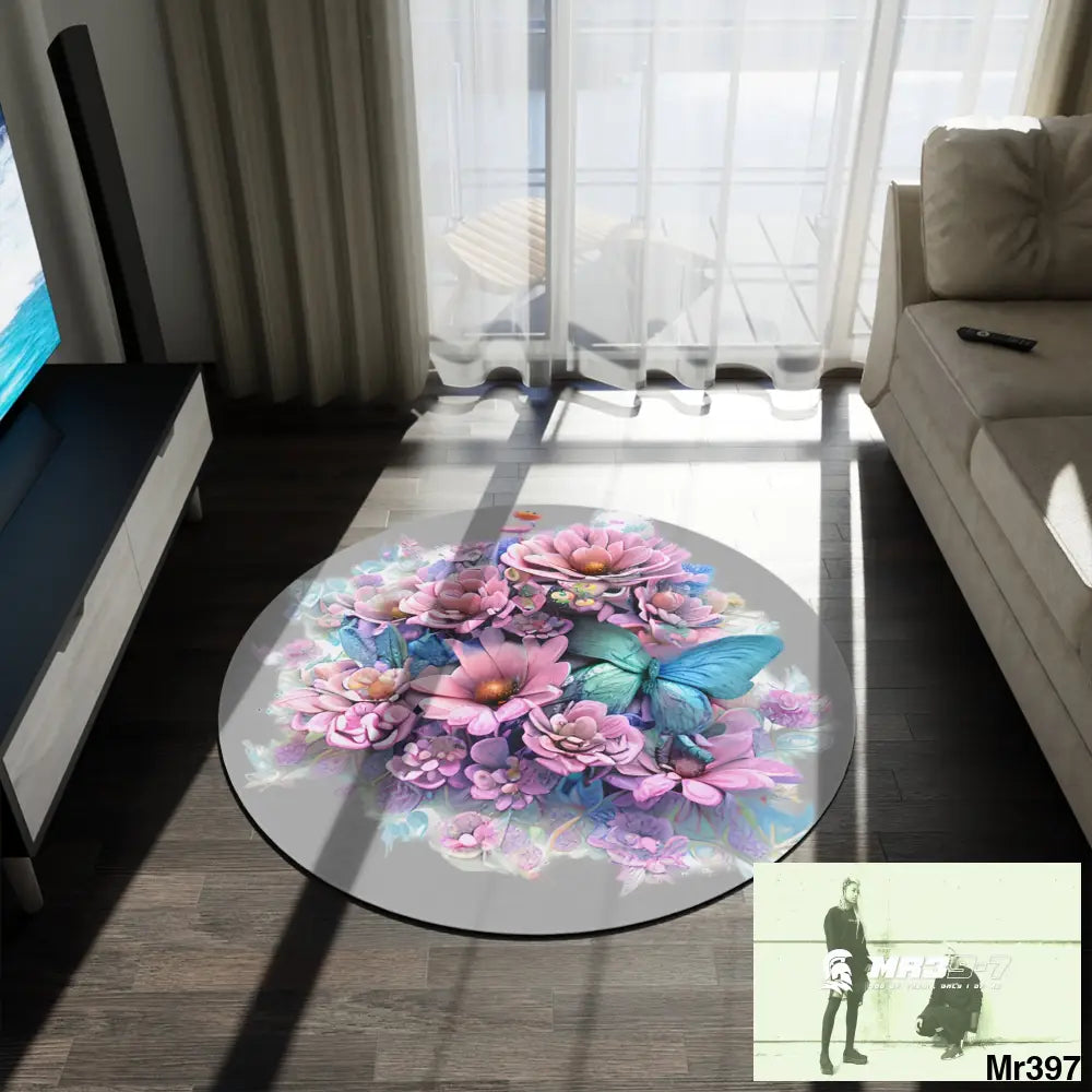 Butterfly Pastel Graphics Round Rug 60’’ × 60’’ Home Decor