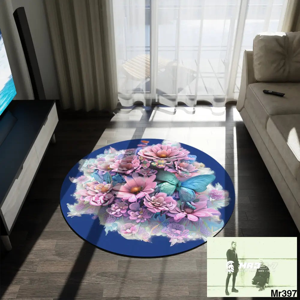 Butterfly Pastel Graphics Round Rug 60’’ × 60’’ Home Decor