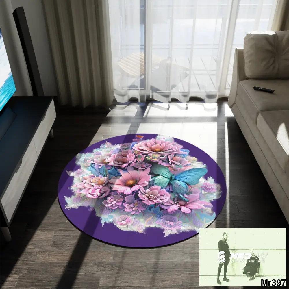 Butterfly Pastel Graphics Round Rug 60’’ × 60’’ Home Decor