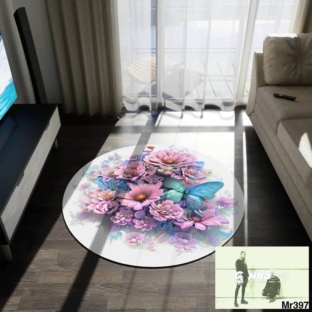 Butterfly Pastel Graphics Round Rug 60’’ × 60’’ Home Decor