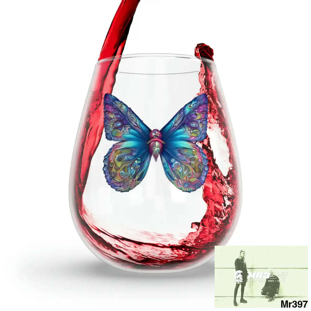 butterfly watercolour graphic Stemless Wine Glass 11.75oz 11.75oz Mug