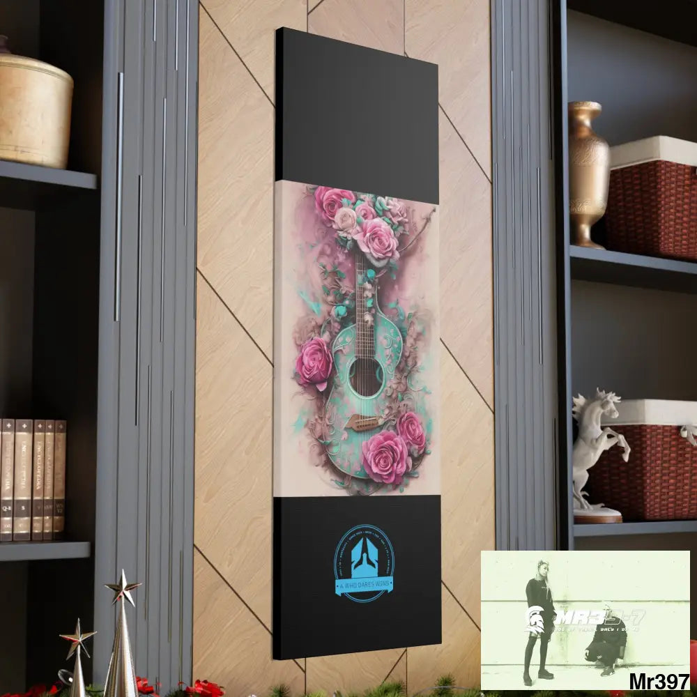 Canvas Gallery Wraps A Who Dares Wins Pink Roses & Guitar Canvas