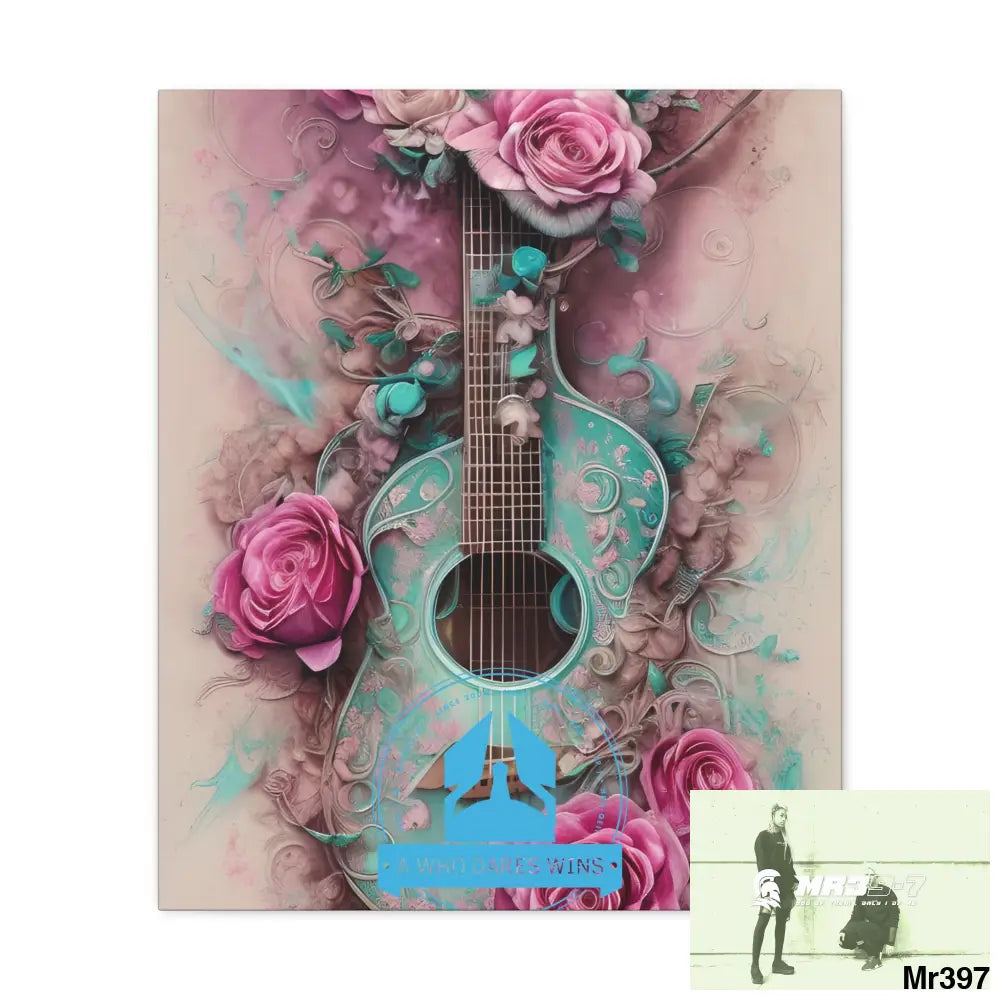 Canvas Gallery Wraps A Who Dares Wins Pink Roses & Guitar 20″ x 24″ / Premium Gallery Wraps (1.25″) Canvas