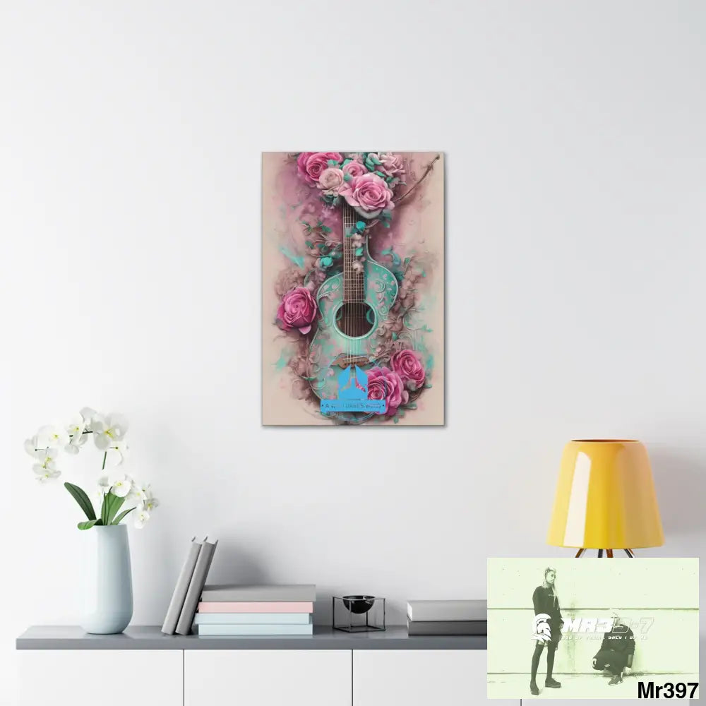 Canvas Gallery Wraps A Who Dares Wins Pink Roses & Guitar Canvas