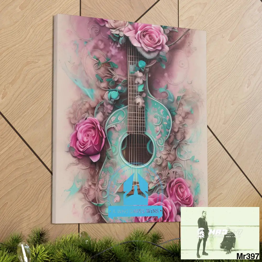 Canvas Gallery Wraps A Who Dares Wins Pink Roses & Guitar Canvas