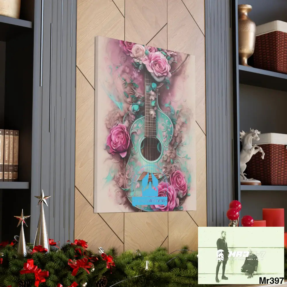 Canvas Gallery Wraps A Who Dares Wins Pink Roses & Guitar Canvas