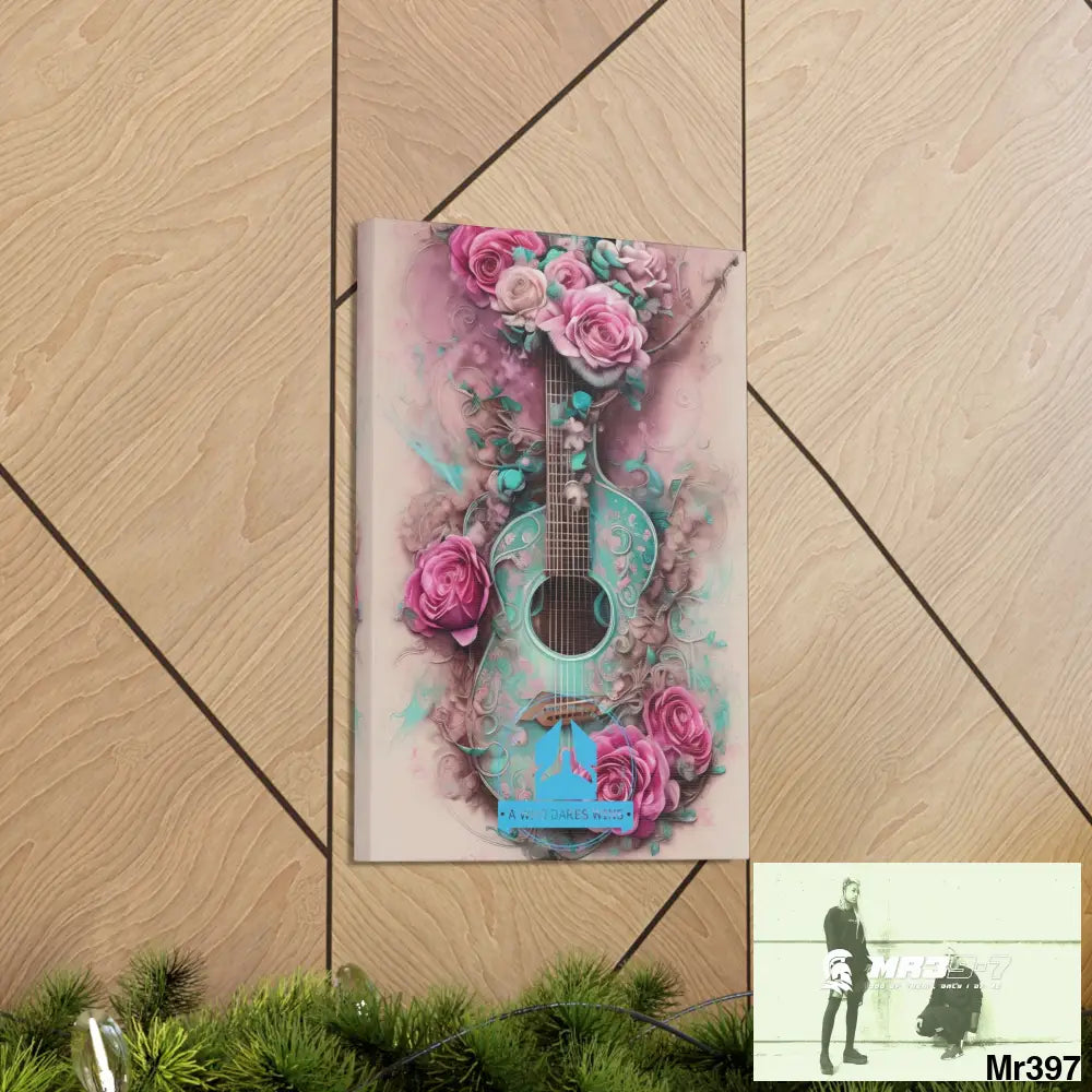 Canvas Gallery Wraps A Who Dares Wins Pink Roses & Guitar Canvas