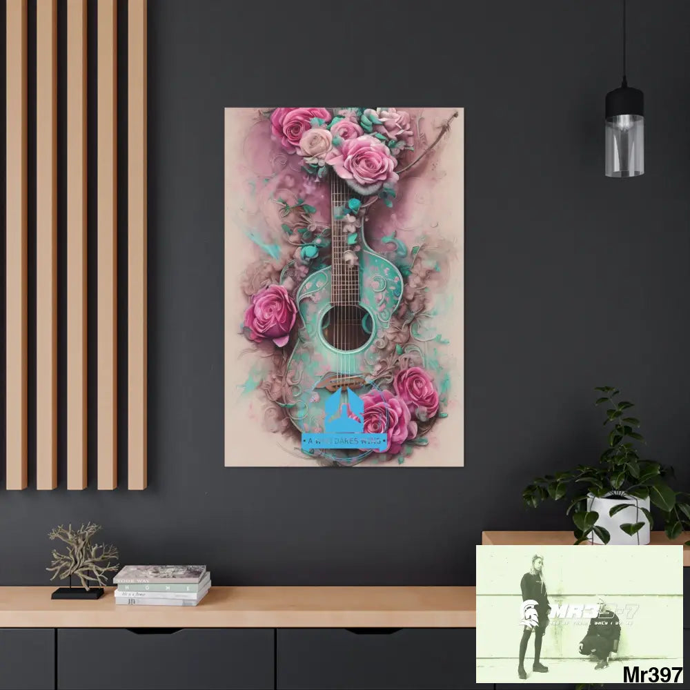 Canvas Gallery Wraps A Who Dares Wins Pink Roses & Guitar Canvas