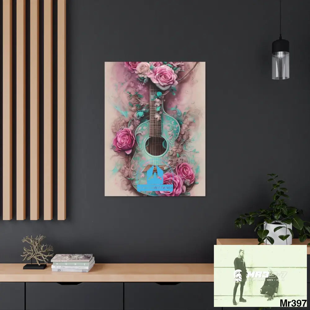 Canvas Gallery Wraps A Who Dares Wins Pink Roses & Guitar Canvas