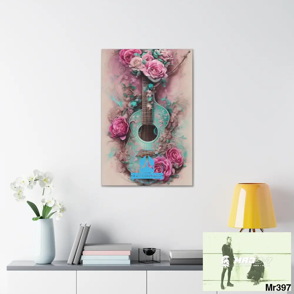 Canvas Gallery Wraps A Who Dares Wins Pink Roses & Guitar Canvas