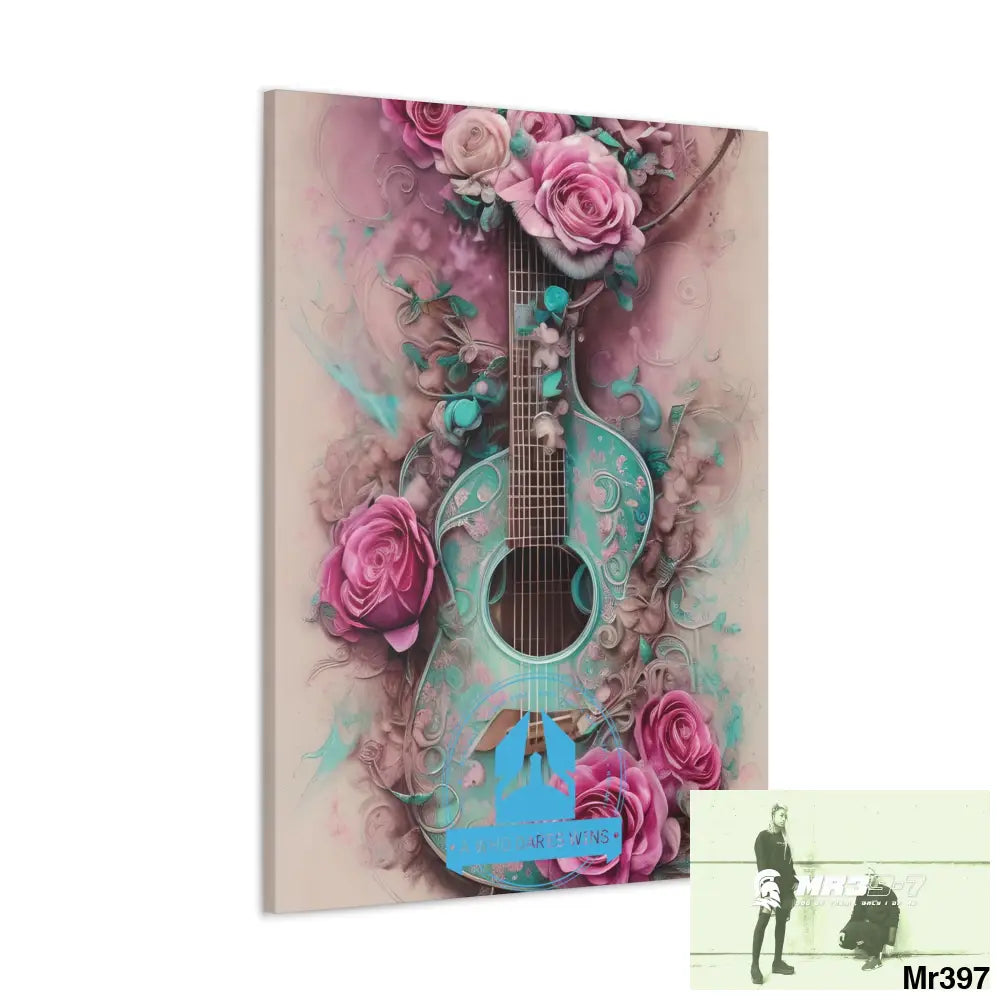 Canvas Gallery Wraps A Who Dares Wins Pink Roses & Guitar Canvas