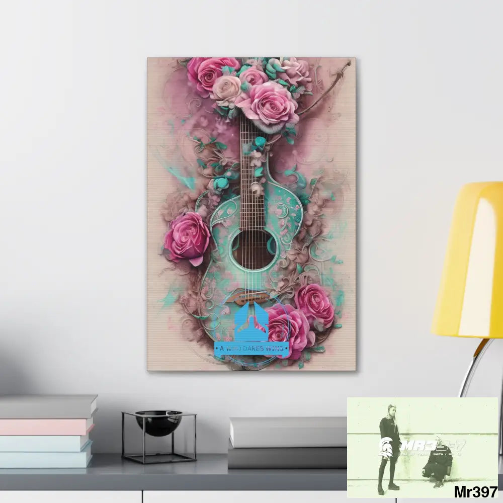 Canvas Gallery Wraps A Who Dares Wins Pink Roses & Guitar Canvas
