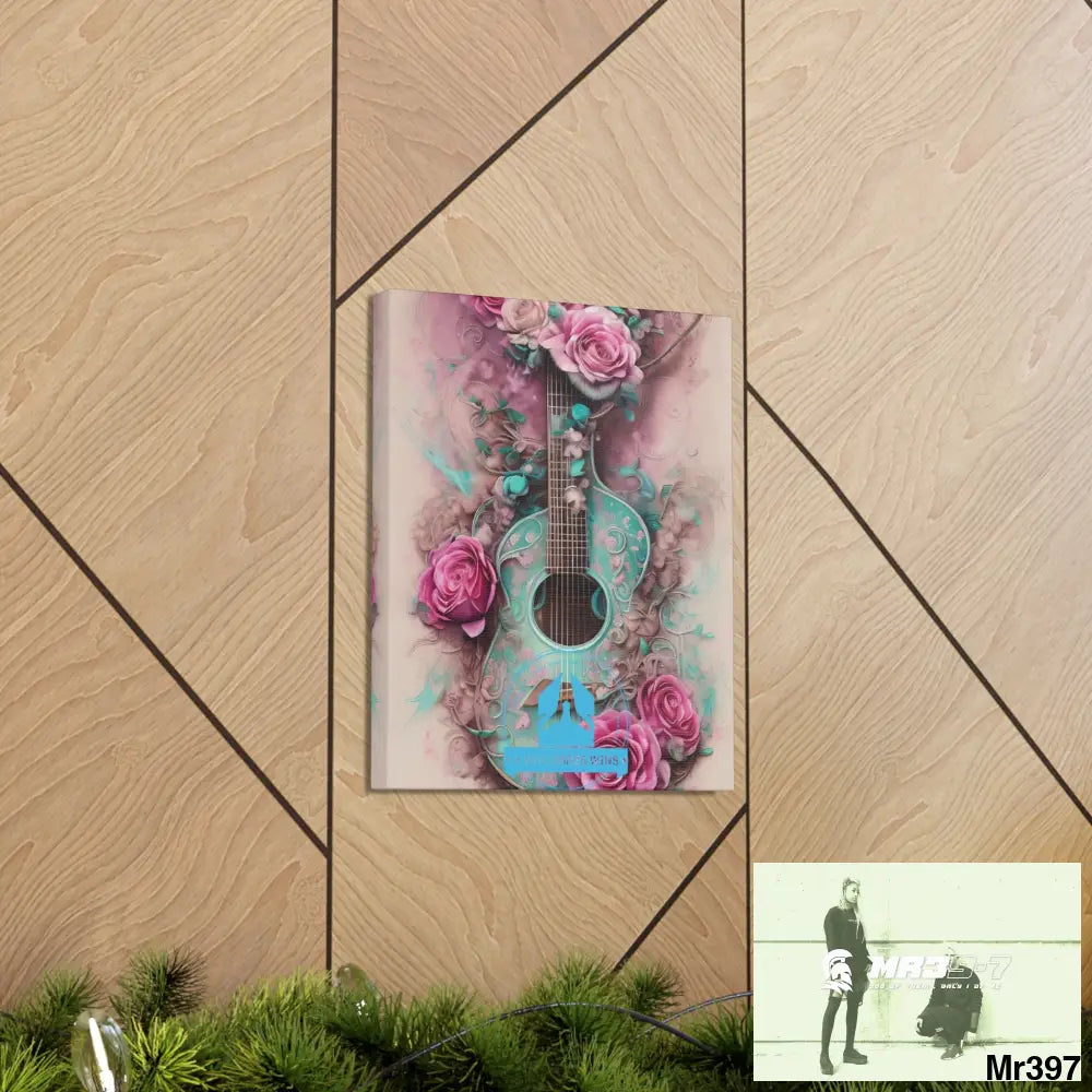 Canvas Gallery Wraps A Who Dares Wins Pink Roses & Guitar Canvas