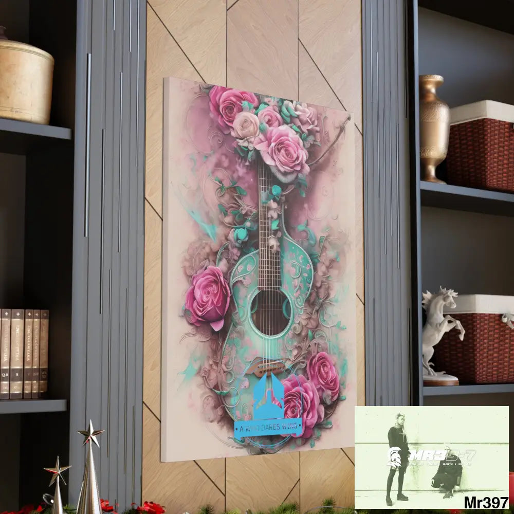 Canvas Gallery Wraps A Who Dares Wins Pink Roses & Guitar Canvas