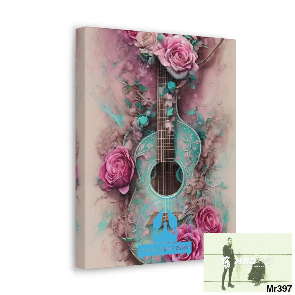 Canvas Gallery Wraps A Who Dares Wins Pink Roses & Guitar Canvas