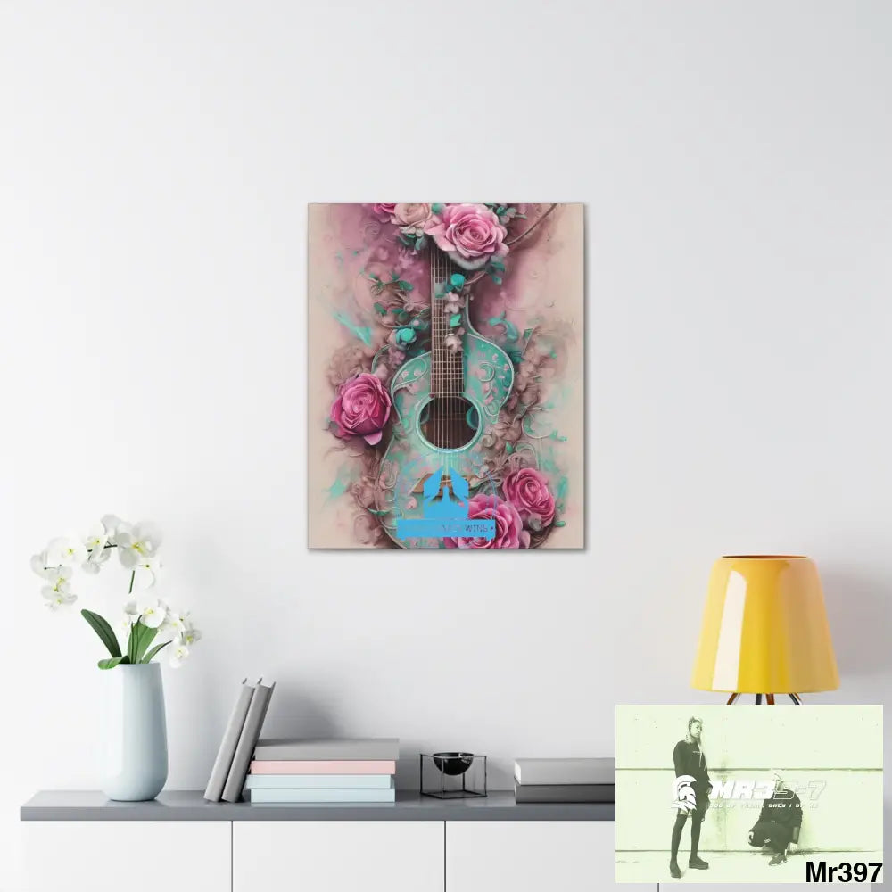 Canvas Gallery Wraps A Who Dares Wins Pink Roses & Guitar Canvas