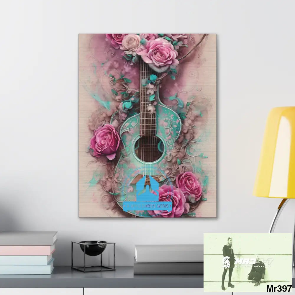 Canvas Gallery Wraps A Who Dares Wins Pink Roses & Guitar Canvas