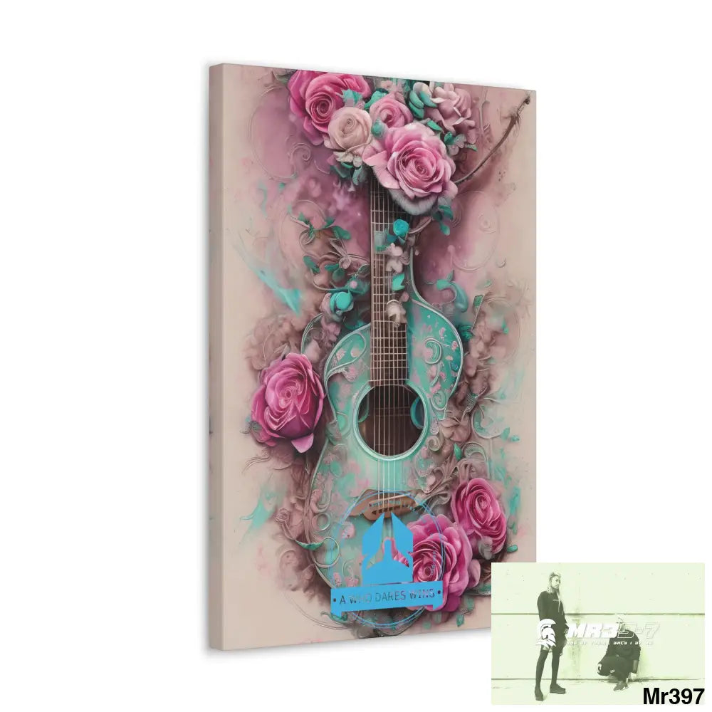 Canvas Gallery Wraps A Who Dares Wins Pink Roses & Guitar Canvas